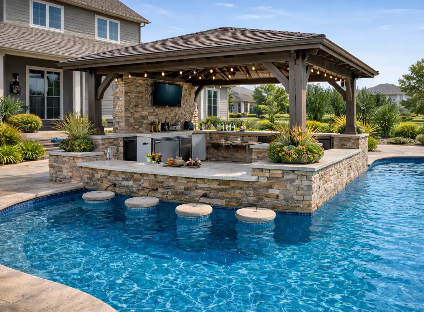 swimming pool bars and entertainment hardscaping installation in collinsville il