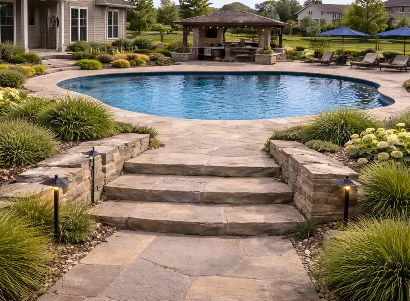 pool walkway and step hardscape design and integration in collinsville il