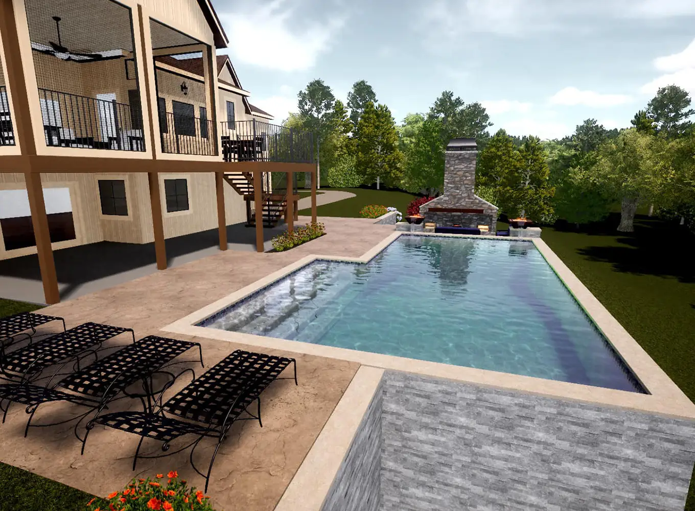 3D design of a backyard poolscape near Collinsville IL
